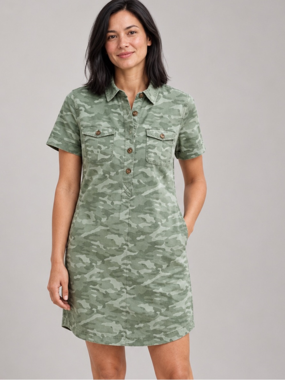 Vineyard Vines Cotton Shirt Dress – Size 2 | Camo Green summer